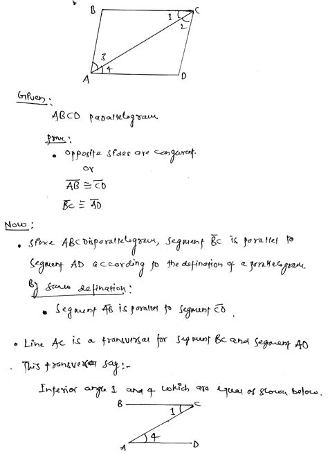 [Solved] The Proof: Given: ABCD is a parallelogram. Prove: The opposite ...