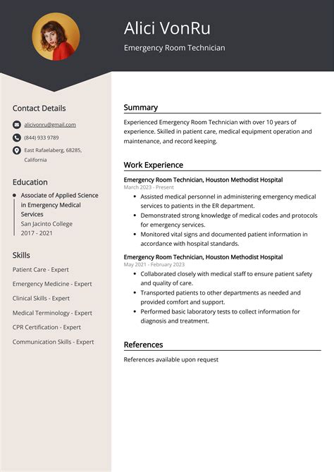 Emergency Room Technician CV Example for 2024