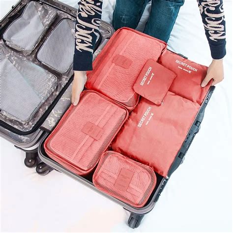 6 Pcs/set Nylon Packing Cubes Set Travel Bag Organizer Large Capacity Travel Bags Hand Luggage ...