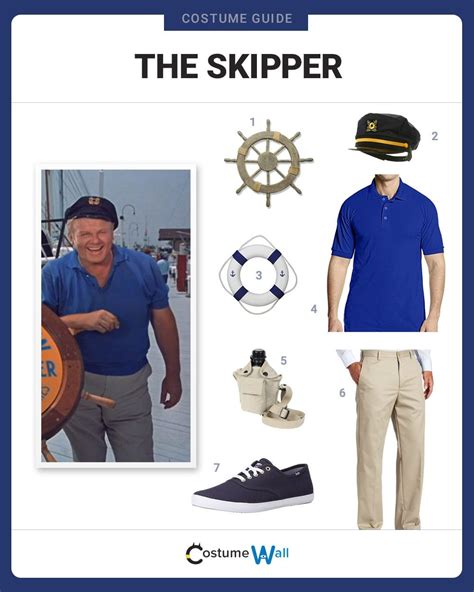 Men's Gilligan's Skipper Costume Blue Collared Shirt And Captain's Hat | lupon.gov.ph