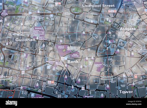 England, London, Street Map of the City of London showing Bank of Stock ...