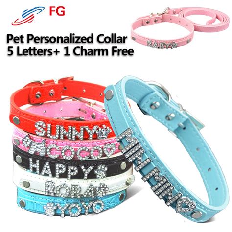 Bling Personalized Pet Dog Collar DIY Name Dog Collar and Leash Set with Letters and Charms Free ...