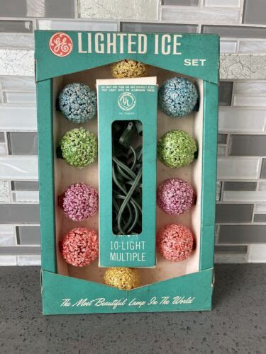 10 GE Lighted Ice Snowball Christmas Tree Lights Bulbs C7 Original Box 1960's E | eBay