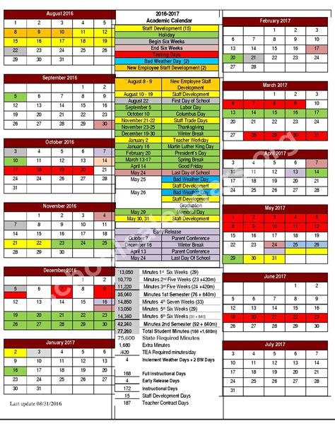 2016 - 2017 Academic Calendar | Cleburne Independent School District – Cleburne, TX