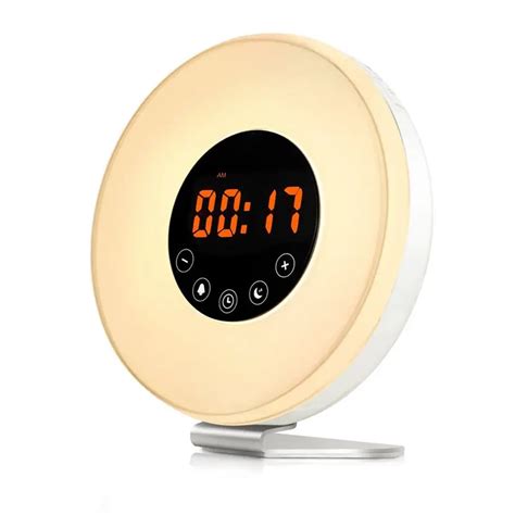 Reloj despertador amanecer despertador luz Digital con 6 sonidos naturales, Radio FM, 7 luz de ...