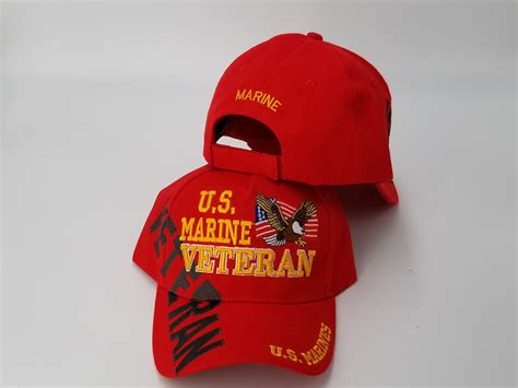 Marine Veteran Hat, Red Baseball Cap with American Flag and Eagle – Buy ...