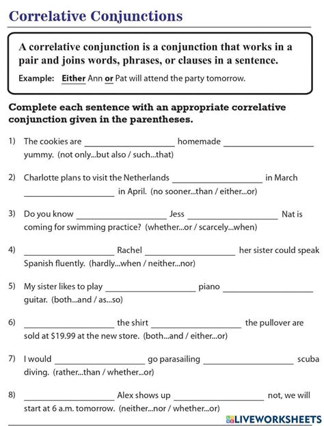 Correlative conjunctions online exercise for 12 | Live Worksheets - Worksheets Library