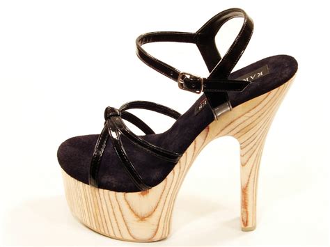 Karo Shoes 3291 High Heel Wood Platform Strappy Sandal in Black Patent | eBay