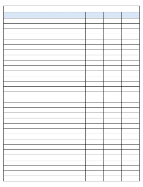 Printable 4 Column Chart Template