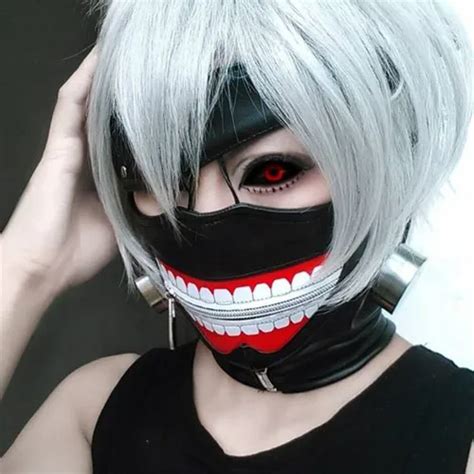 1set Wig and Mask Tokyo Kaneki Ken Mask set Wig Leather mascaras halloween mask cosplay kaneki ...