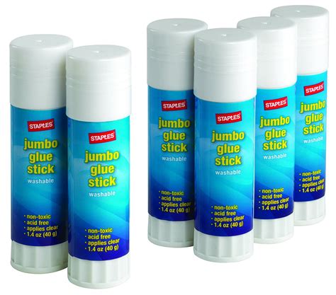 Staples Washable Glue Sticks, Jumbo, Clear, 1.4 oz, 6/Pack (19959 ...