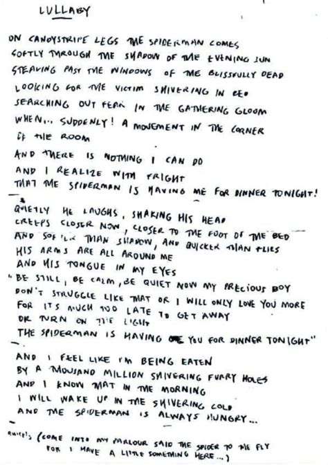 Robert Smith handwritten lyrics for The Cure song 'Lullaby'