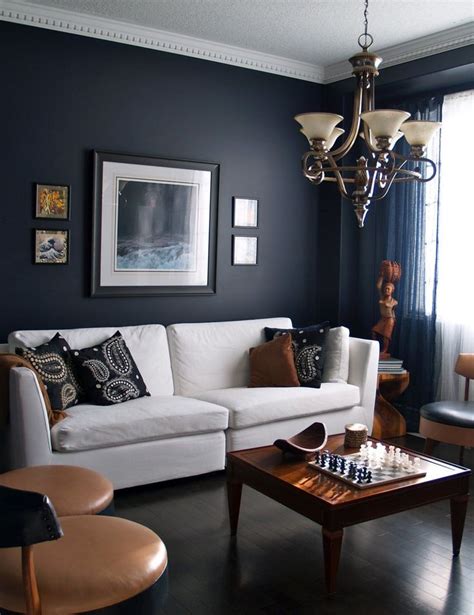 15 Beautiful Dark Blue Wall Design Ideas | Brown living room, Black living room, Living room paint