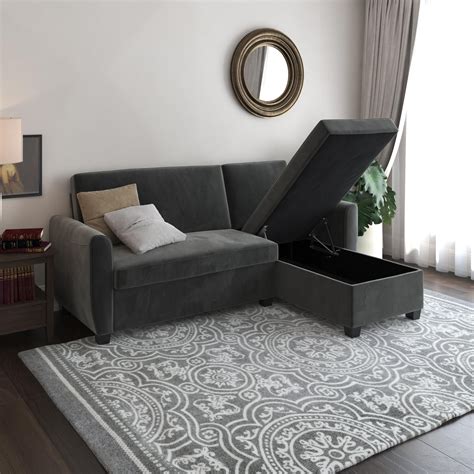 DHP Noah Sectional Sofa Bed with Storage, Twin Bed Frame, Gray Velvet ...