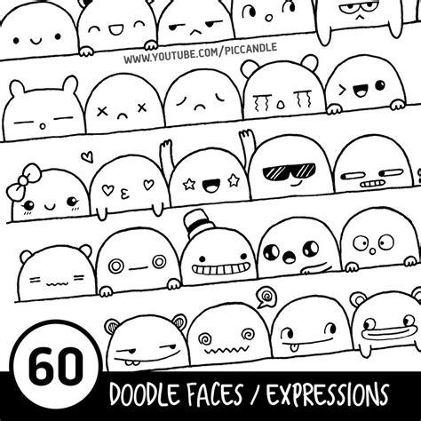 60 Cute Doodle Faces / Expressions Printable Practice Sheets - Etsy India | 젠두들, 스케치북 아이디어, 쉬운 그리기