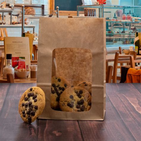 Paper Cookie Bags made from natural brown Kraft with a clear window to the front of the bag.