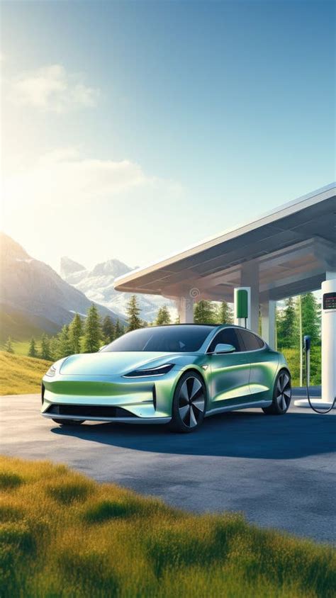 Electric Vehicle Charging at a Solar-powered Station Stock Photo ...