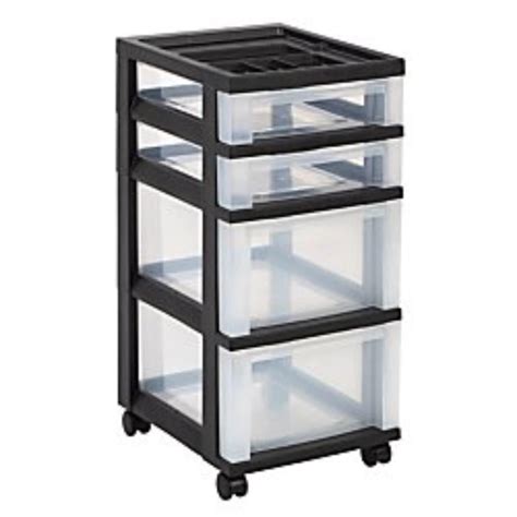 Medium Plastic Storage Cart, 4 Drawers, 26 7/16in.H x 12 1/16in.W x 14 1/4in.D, Black, 116813 ...