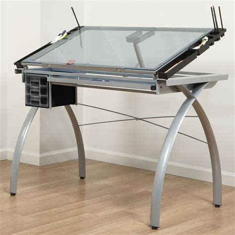 Offex Contemporary Blue Tempered Glass Top Silver Futura Craft Station | Craft station, Drawing ...