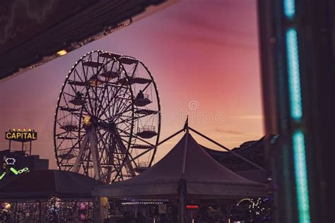 Ferris Wheel Funfair Sunset Editorial Stock Photo - Image of comic, background: 260173823