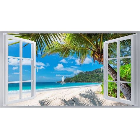 Wall sticker palm and beach sunny view 3d window effect art etsy – Artofit