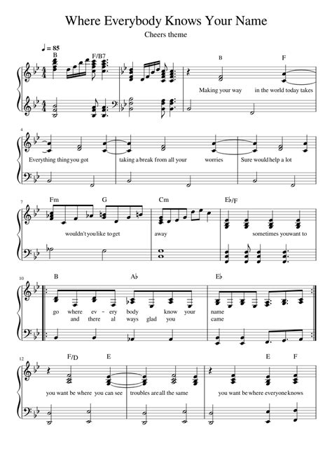 Cheers Theme transcribed Sheet music for Piano (Piano-Voice) Easy ...