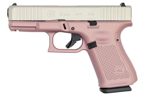 Glock 19 Gen5 9mm Pistol with Cerakote Pink Champagne Frame and Shimmering Aluminum Cerakote ...