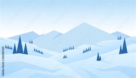 Vector illustration: Winter snowy cartoon Mountains landscape with ...