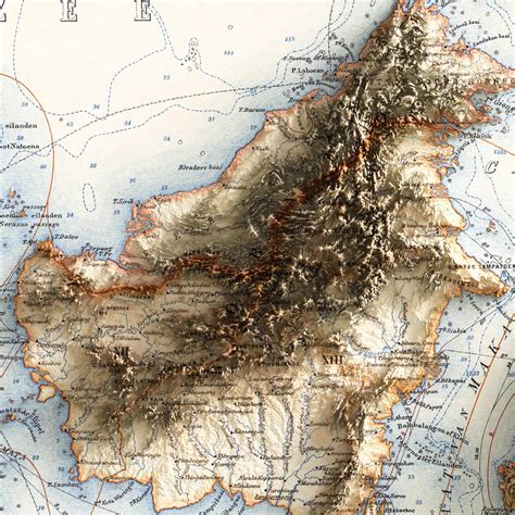 Indonesia Topographic Map of 1901 2D Poster Shaded Relief Map, Fine Art ...