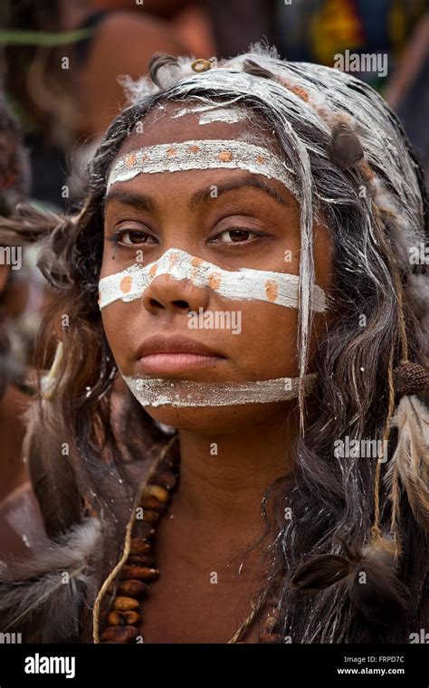Close Up Of Australian Aboriginal Woman In Traditional Costume At Naidoc Day Event Stock Photo ...