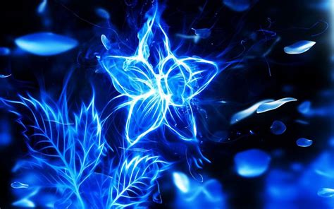 Blue fire flower ray-Vector design theme wallpaper, blue and black neon flowers wallpap… | Black ...