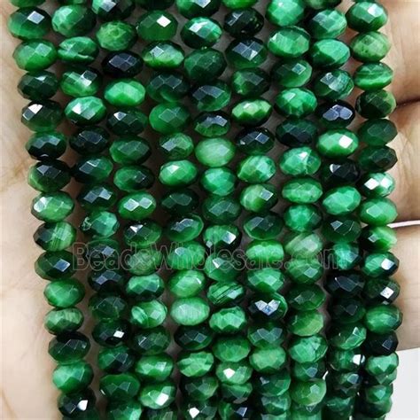 Green Tiger Eye Stone Beads Faceted Rondelle, approx 4x6mm (GB16995 ...