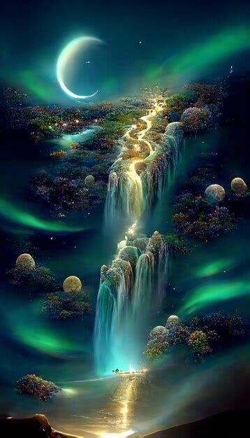 Premium AI Image | A waterfall in the night sky