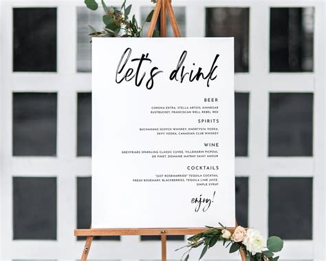 Printable Wedding Bar Menu Sign Wedding Bar Menu Template - Etsy