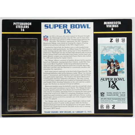 Super Bowl IX Commemorative Score Card with 22kt Gold Ticket | Pristine ...