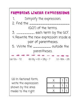 Factoring Linear Expressions Foldable by Taylor Wolf | TPT