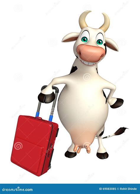 Cow Cartoon Character With Travel Bag Stock Illustration - Illustration ...