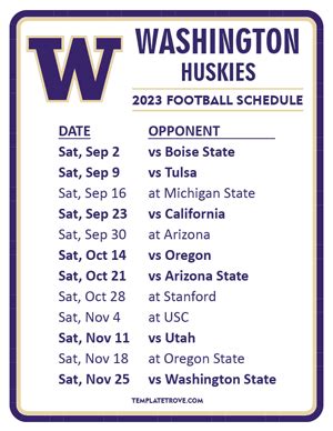 Printable 2023 Washington Huskies Football Schedule