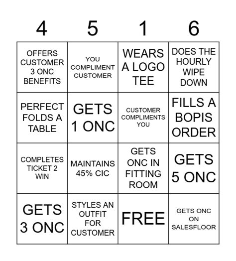 OLD NAVY Bingo Card