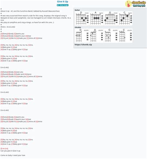 Chord: Give It Up - tab, song lyric, sheet, guitar, ukulele | chords.vip