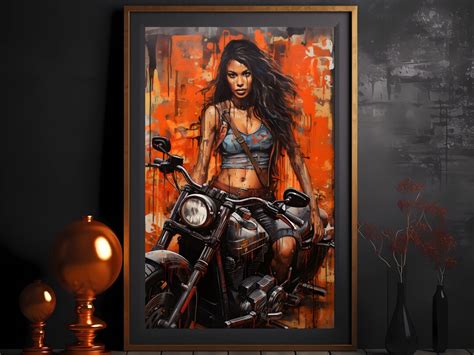 Biker Graffiti Wall Art, Abstract Canvas Print, Colorful Female Bike ...