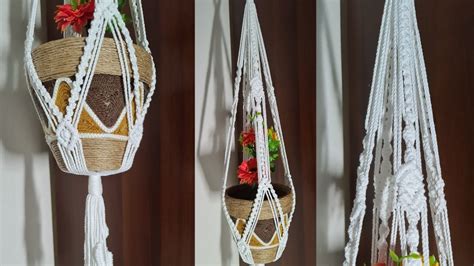 Macrame plant hanger Diamond with square knot Spiral knot Leaf knot ...