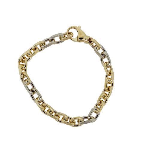 14k Two Tone Gold Mens Chain Link Bracelet