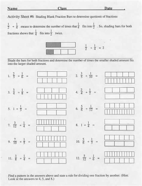 Fraction Bar Model Worksheets