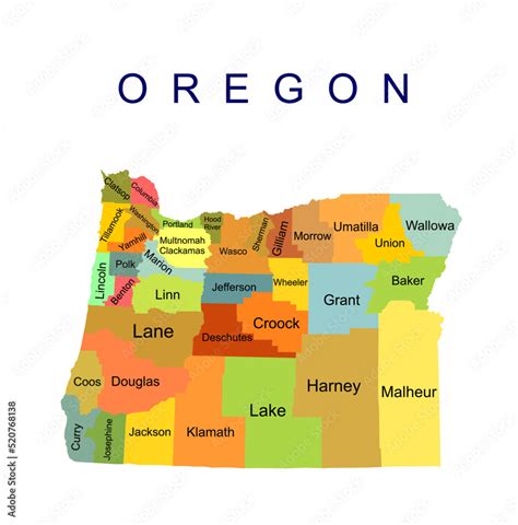 Colorful Oregon vector map silhouette illustration isolated on white background. High detailed ...