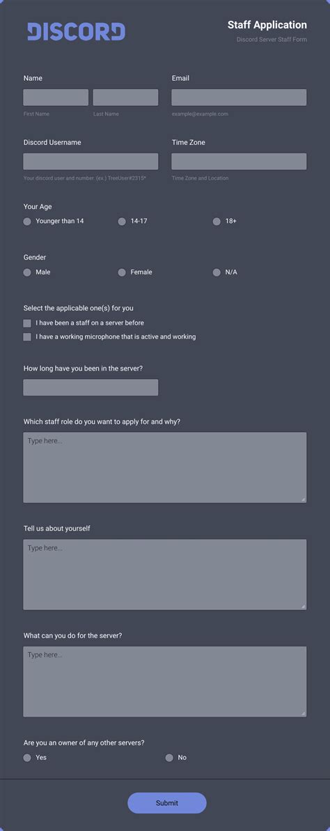 Discord Staff Application Form Template | Jotform