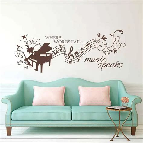 BATTOO Music Wall Decal Quotes Where Words Fail Music Speaks Wall Decal Music Notes Wall Art ...