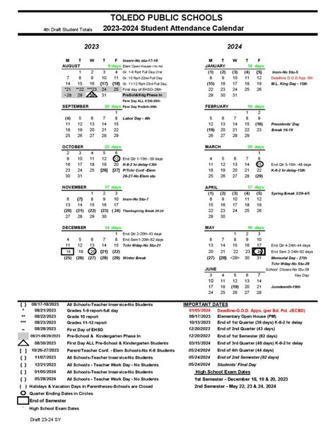 Toledo Public Schools Calendar 2023-2024 in PDF