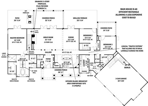 Ranch House Plan with 3 Bedrooms and 3.5 Baths - Plan 4445