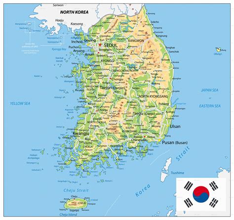 South Korea Physical Map | South korea, South korea travel, Physical map